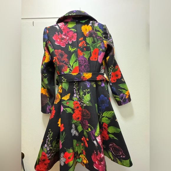 Alice + Olivia Leila Botanical Fit-and-Flare Coat Medium Butterflies Flowers - Picture 11 of 15